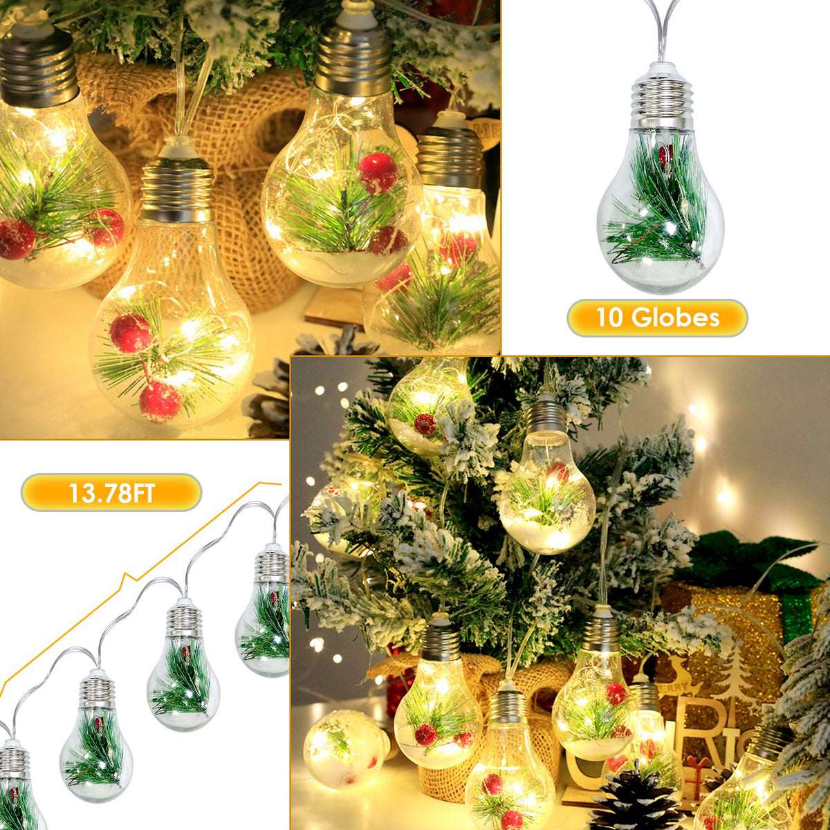 Christmas Snow Globe String Lights - 10 LED - view 10