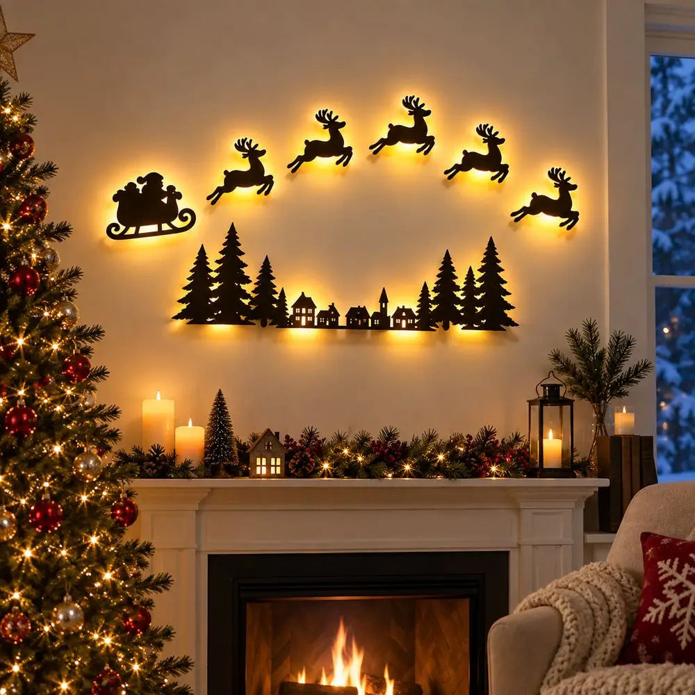 Glowing Herd - 7-Piece LED Reindeer Wall Set - detail view