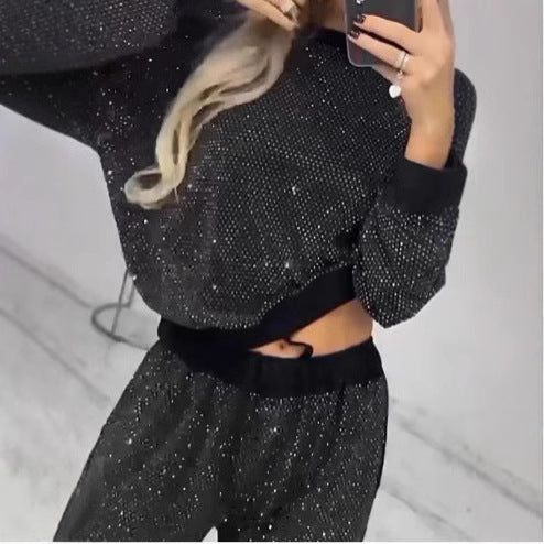 Starry Night women's 2-piece lounge set in black sparkle star print