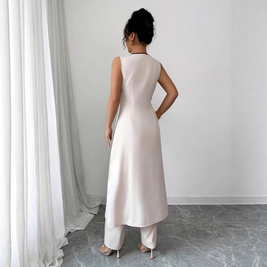 Bow with a Flow - Bow-Knot Vest & Wide-Leg Pants Two-Piece Set