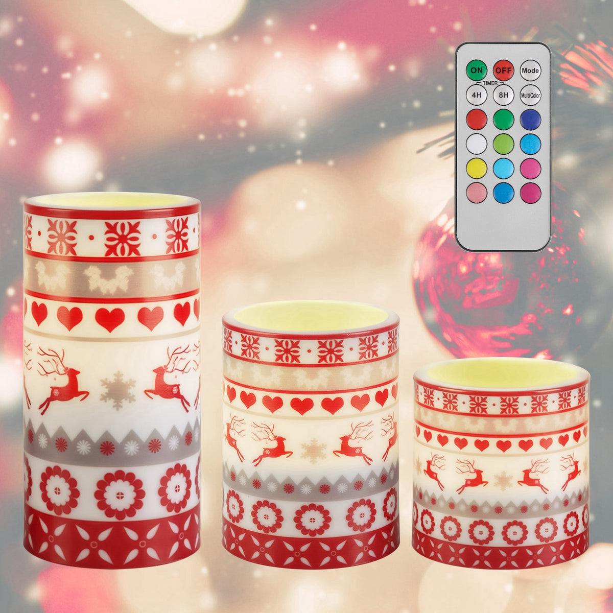 Flameless LED Christmas Candles with Remote - 3 Pack