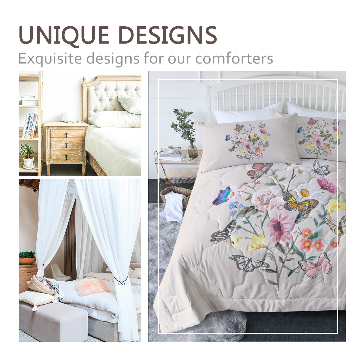 Flutter & Bloom - Butterfly Floral Comforter Set - close-up