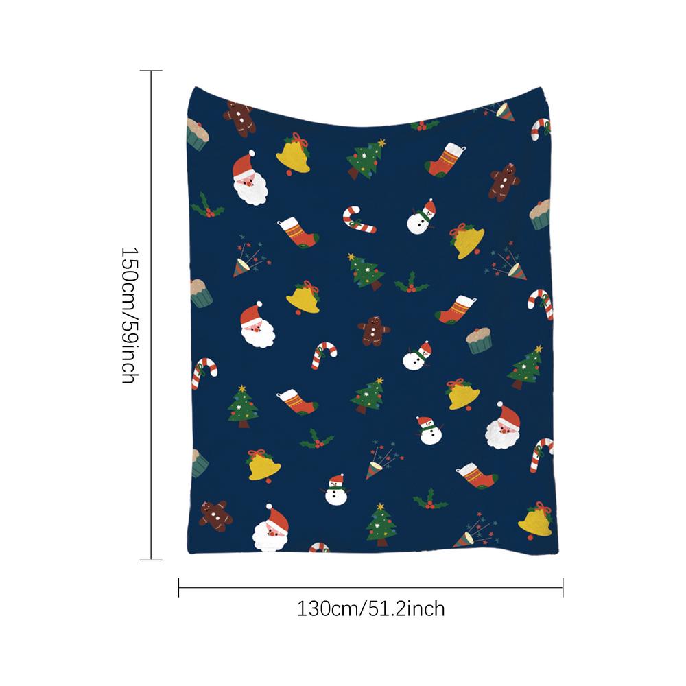 Blue Christmas flannel throw blanket with holiday patterns
