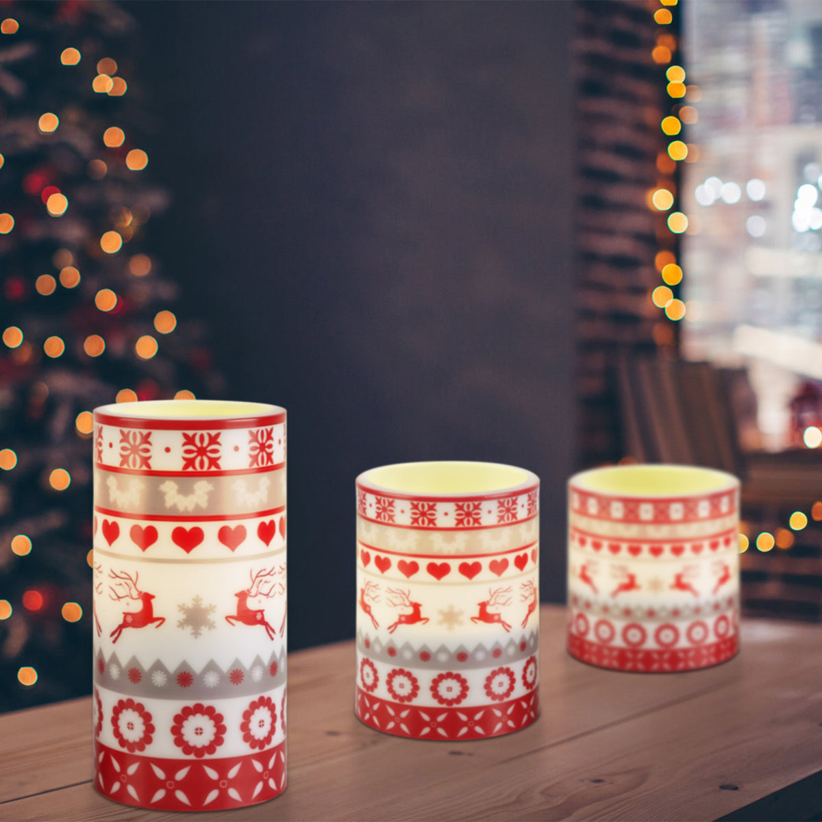 Flameless LED Christmas Candles with Remote - 3 Pack - detail view