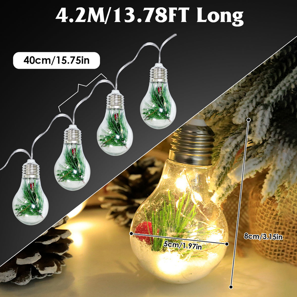 Christmas Snow Globe String Lights - 10 LED - alternate view