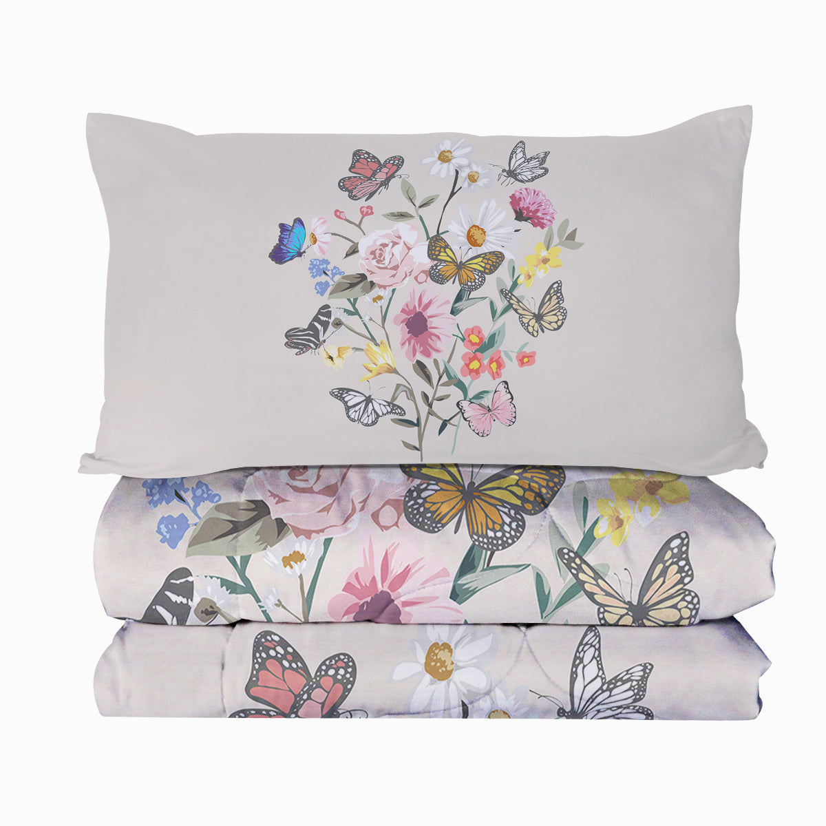 Flutter & Bloom - Butterfly Floral Comforter Set - detail view