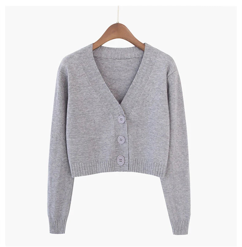 Cropped Cozy - Women's V-Neck Cardigan
