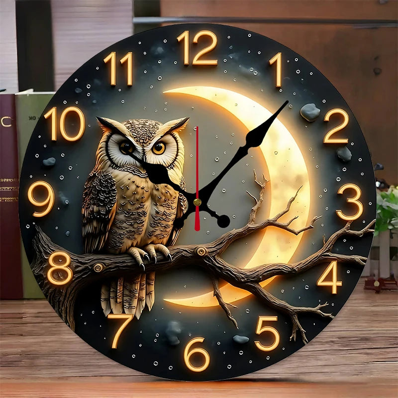 Moon Drift - Round Wooden Silent Wall Clock