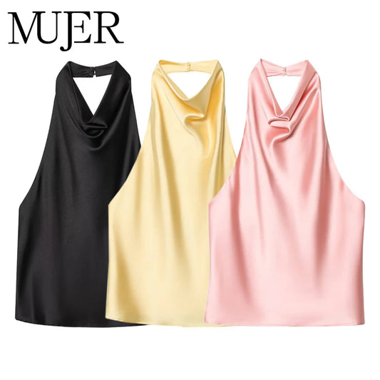 Satin Slip - Backless Satin Halter Top