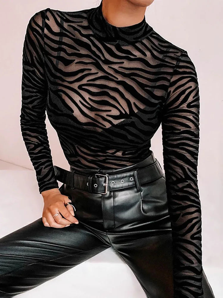 Second Skin - Sheer Mesh Long-Sleeve Bodysuit