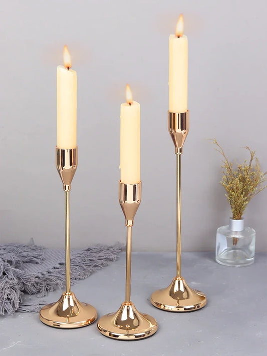Golden Hour - 3-Piece European Metal Candle Holder Set