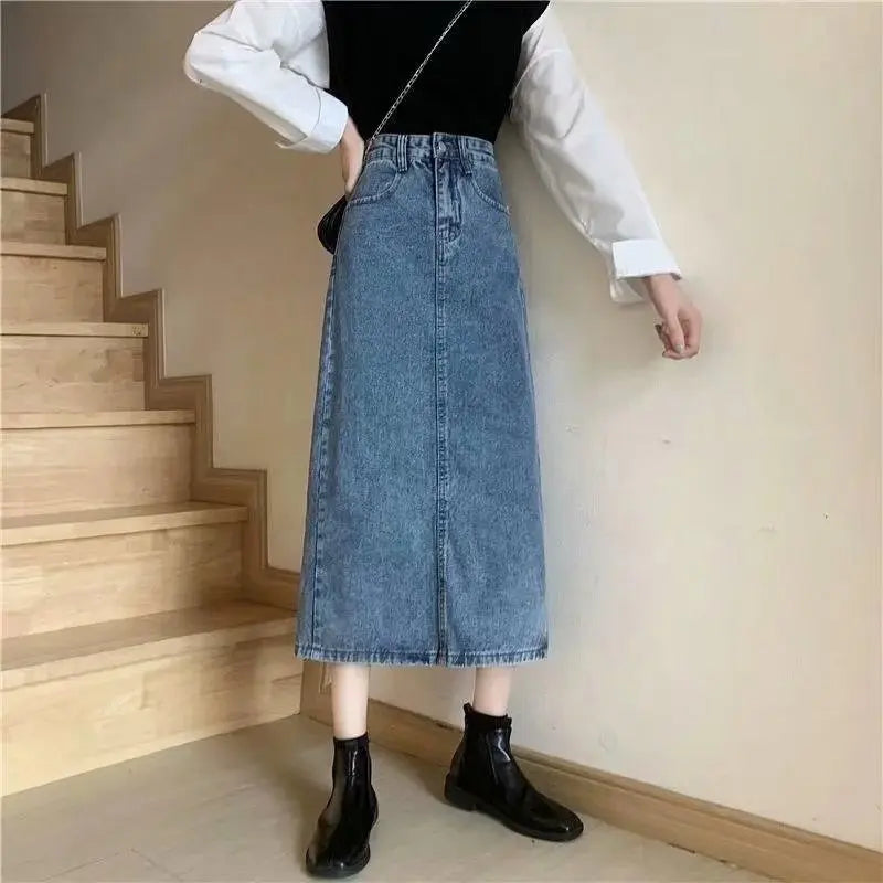 Blue Story — Denim A-Line Midi Skirt