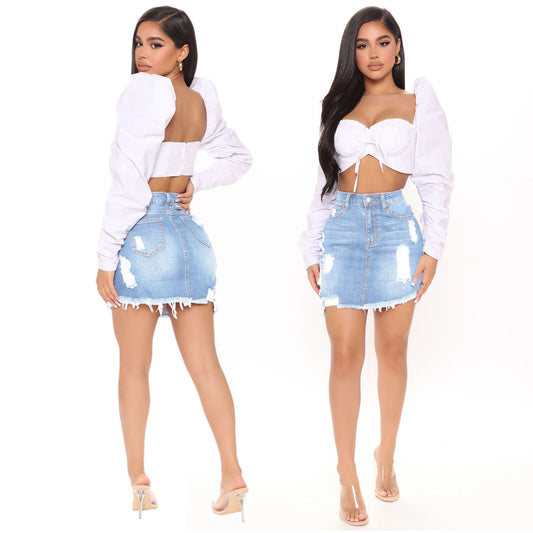 Rebel Hem — Distressed Denim Mini Skirt