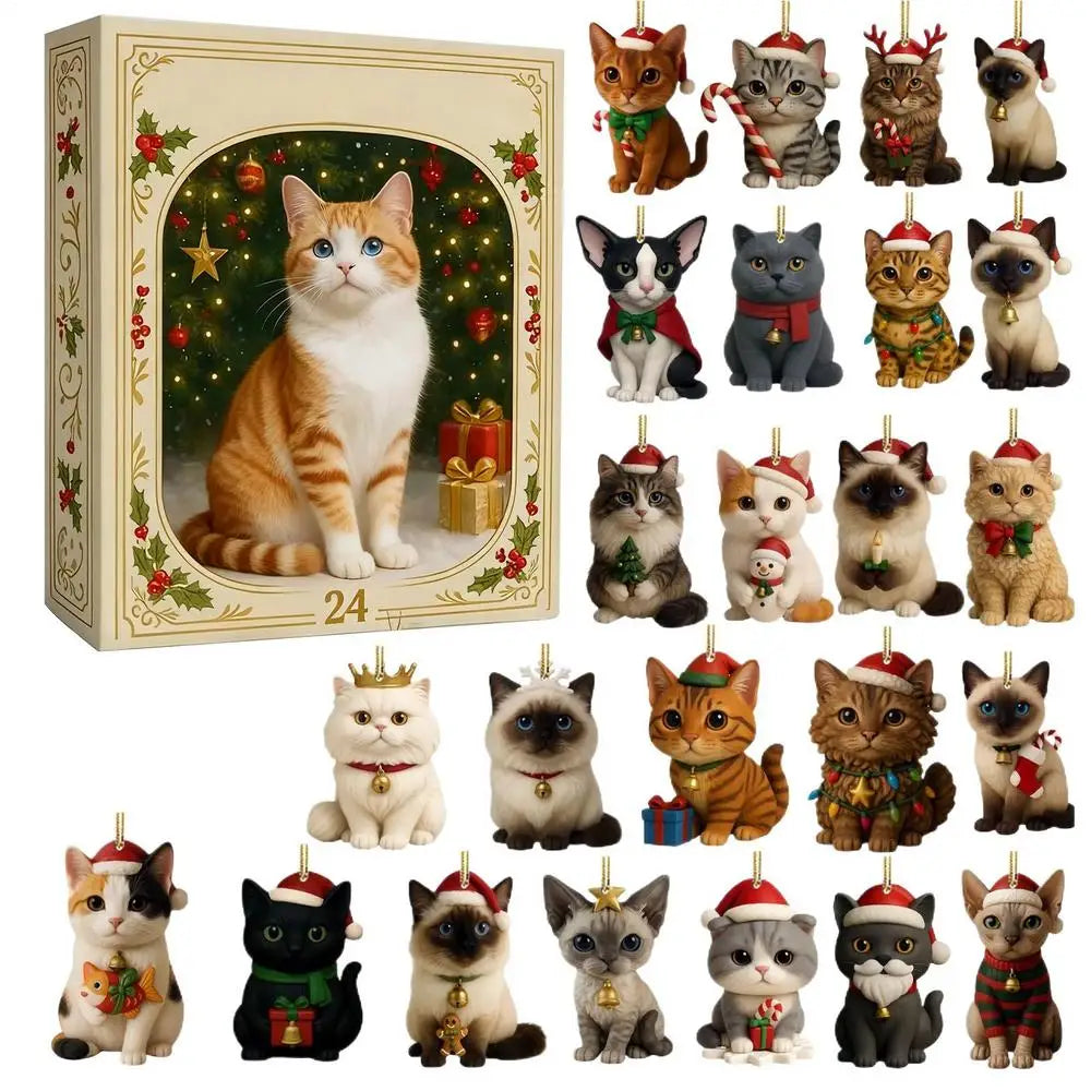 Festive Felines - 24-Piece Cat Christmas Ornament Set - alternate view