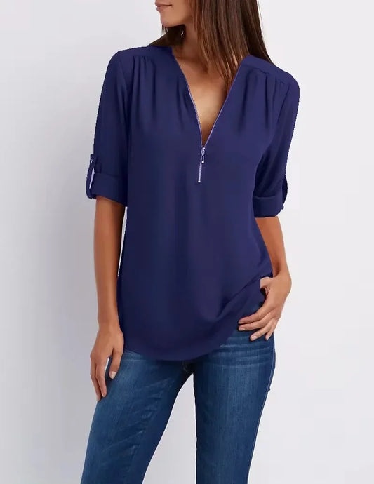 Breeze - V-Neck Chiffon Summer Blouse