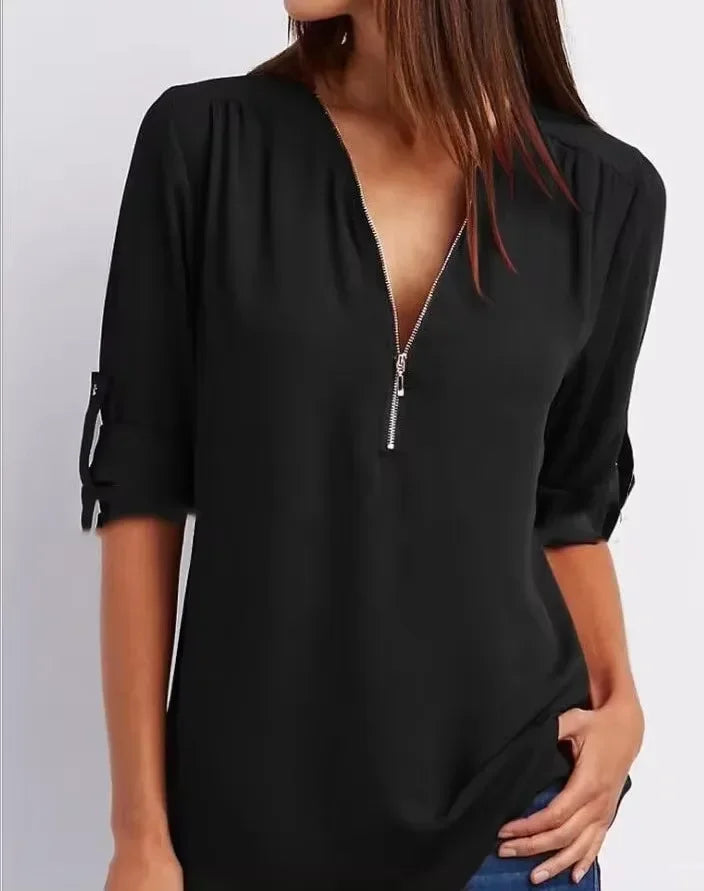 Breeze - V-Neck Chiffon Summer Blouse - alternate view