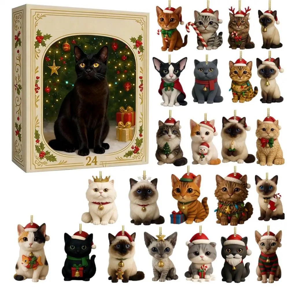 Festive Felines - 24-Piece Cat Christmas Ornament Set - detail view