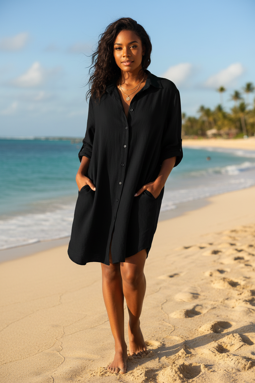 Sunsational! - Loose Cotton-Linen Tunic Cover-Up