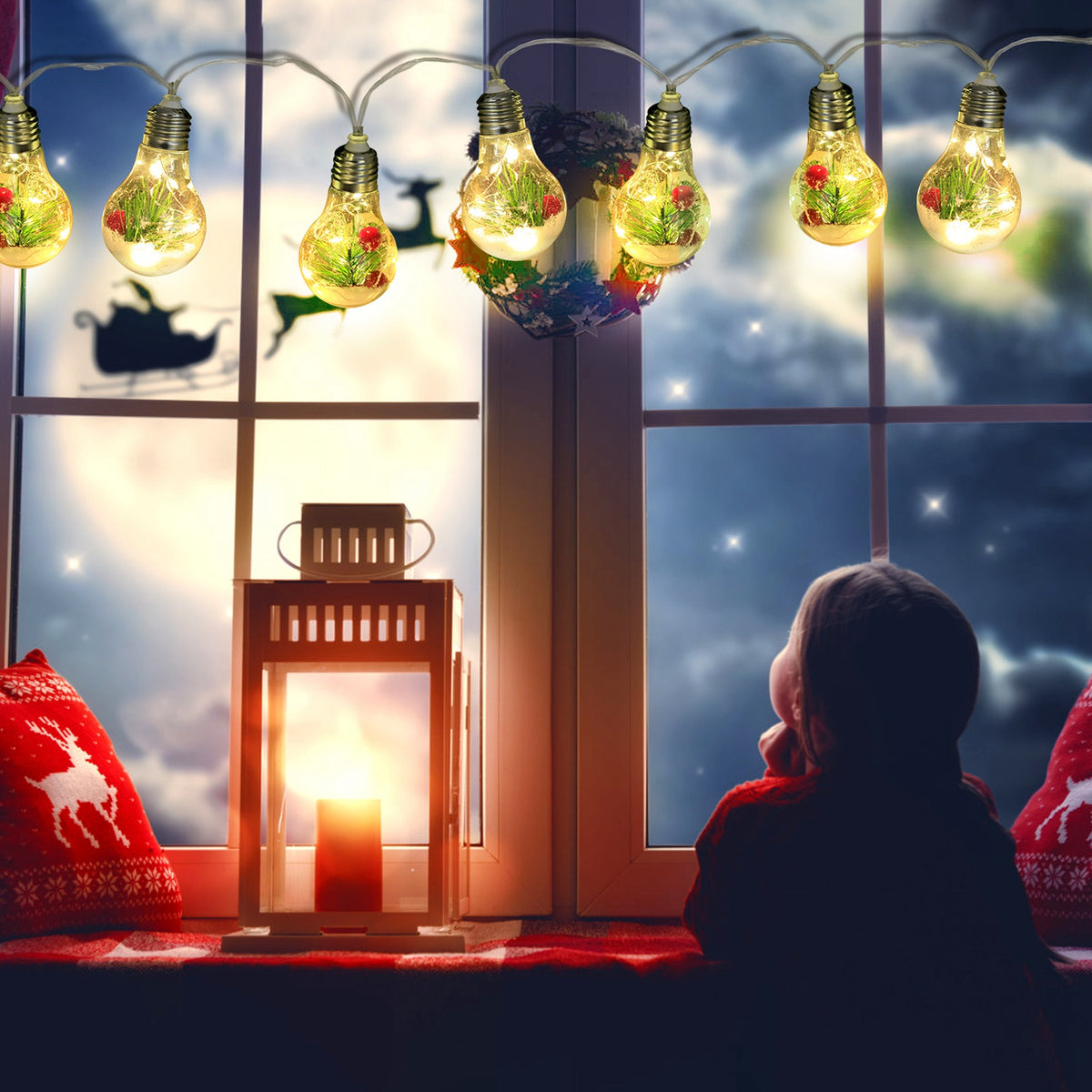 Christmas Snow Globe String Lights - 10 LED - close-up