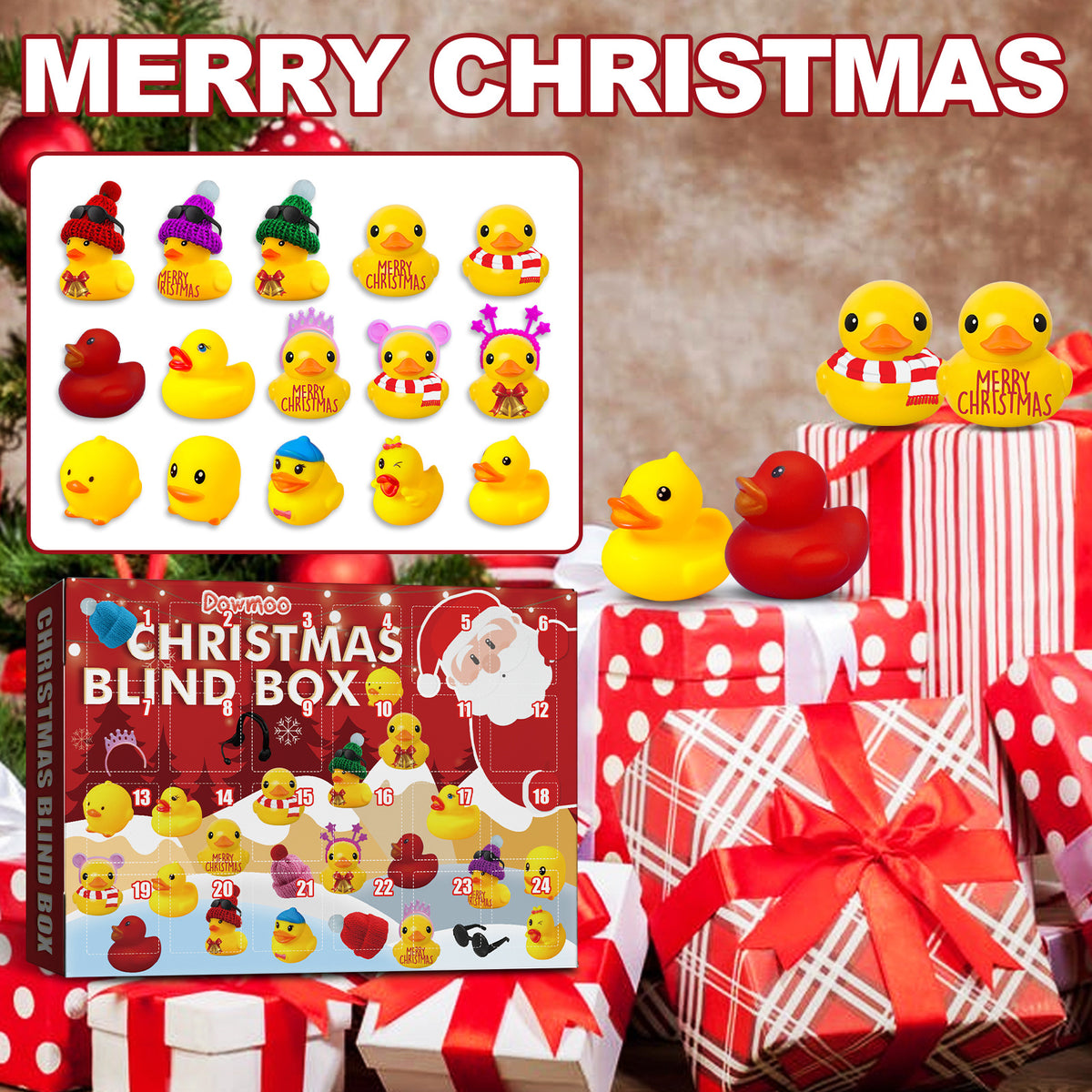 24-Day Christmas Advent Calendar with funny rubber duck bath toys