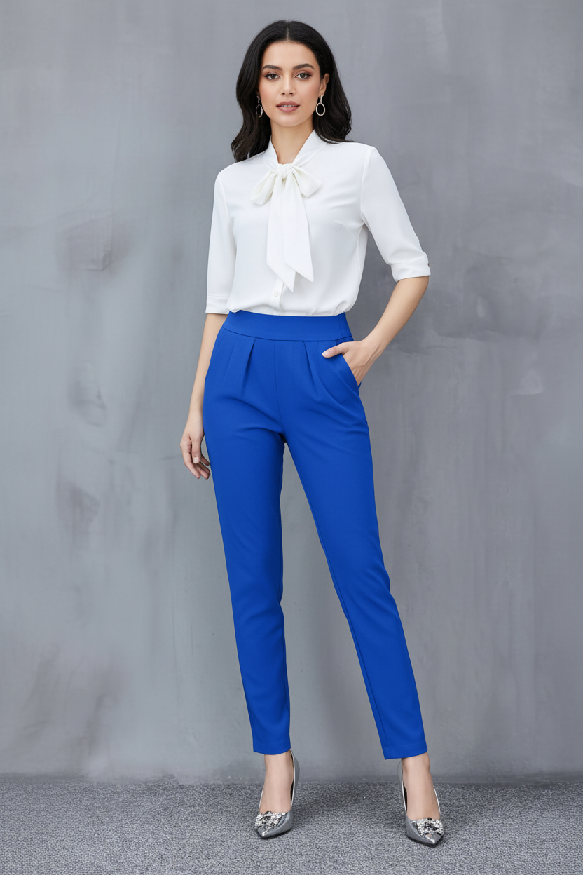 Drape & Flow – Sapphire Blue, full face, slim tapered