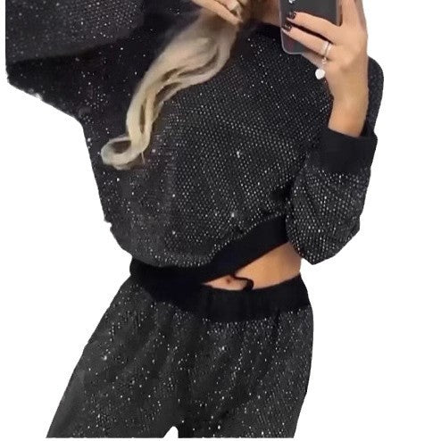 Starry Night women's 2-piece lounge set in black sparkle star print