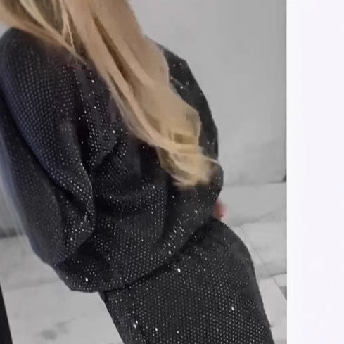 Starry Night women's 2-piece lounge set in black sparkle star print