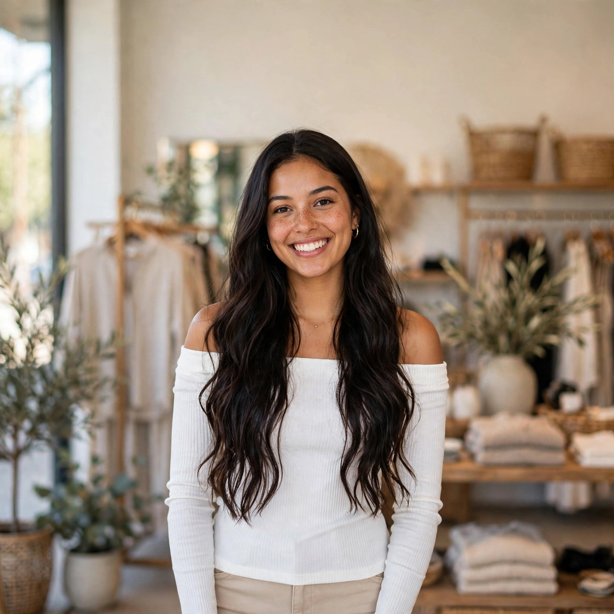 Drop Zone — Slim Ribbed Off-Shoulder Long-Sleeve Top