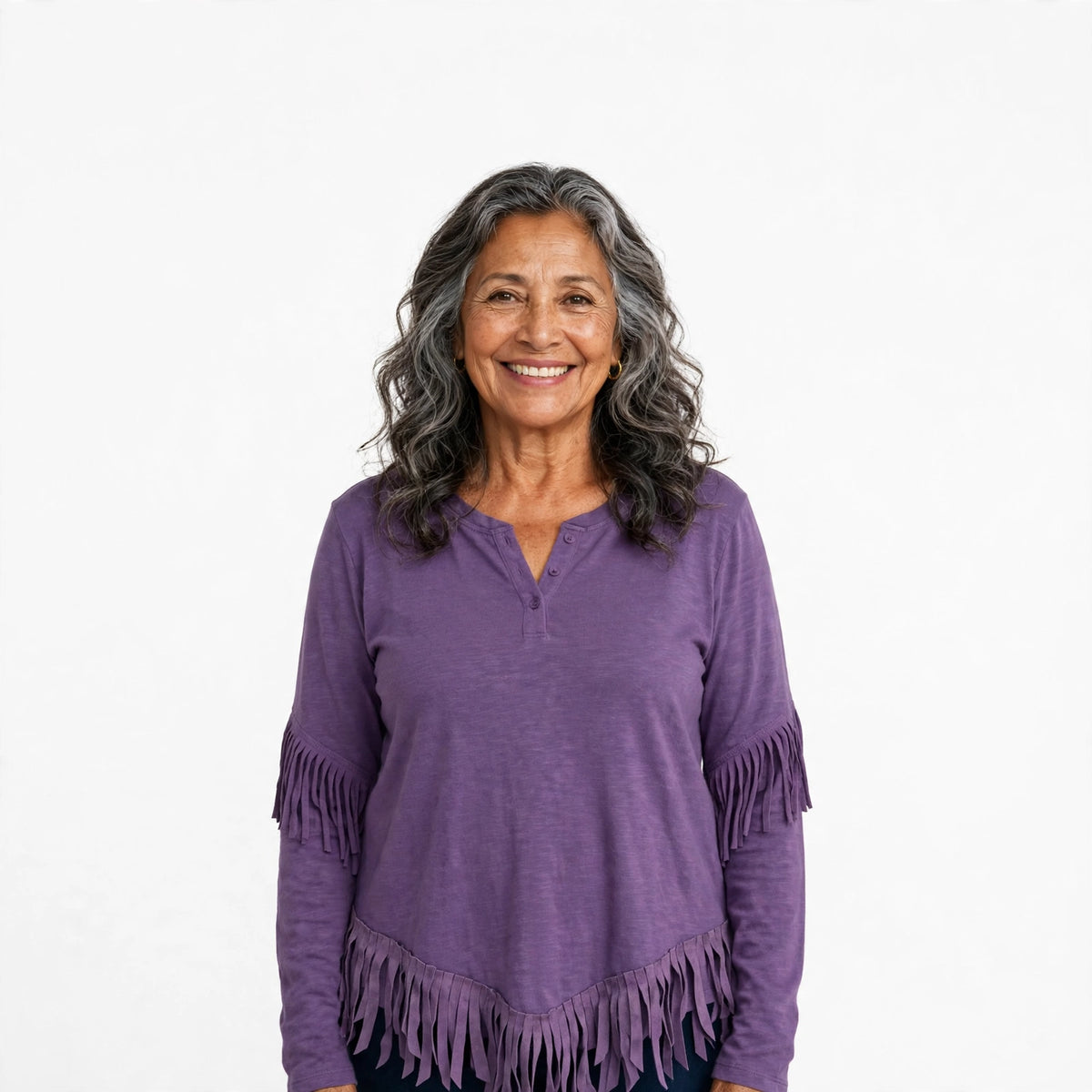 The Fringe Effect — Long-Sleeve Fringe-Spliced Casual Top