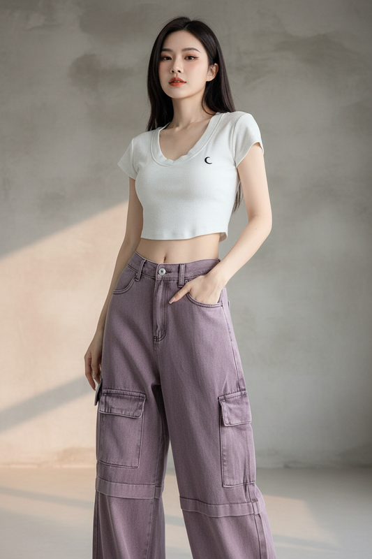 Purple Haze – Retro Wide-Leg Cargo Jean