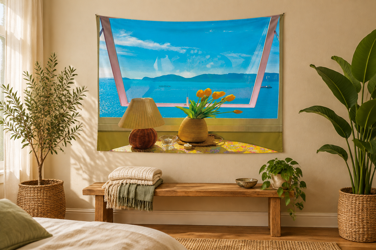 Room with a View - Scenic Window Wall Tapestry