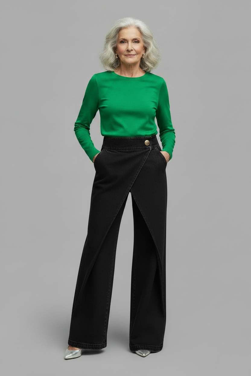 Straight Up — Black Jeans Green Top