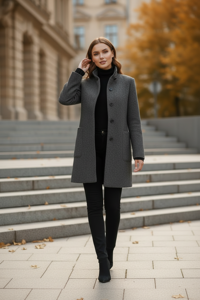 The Structured Stand — Charcoal, walking pose